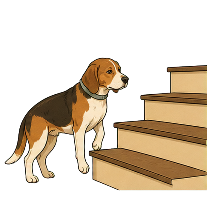 Dog hesitating at stairs
