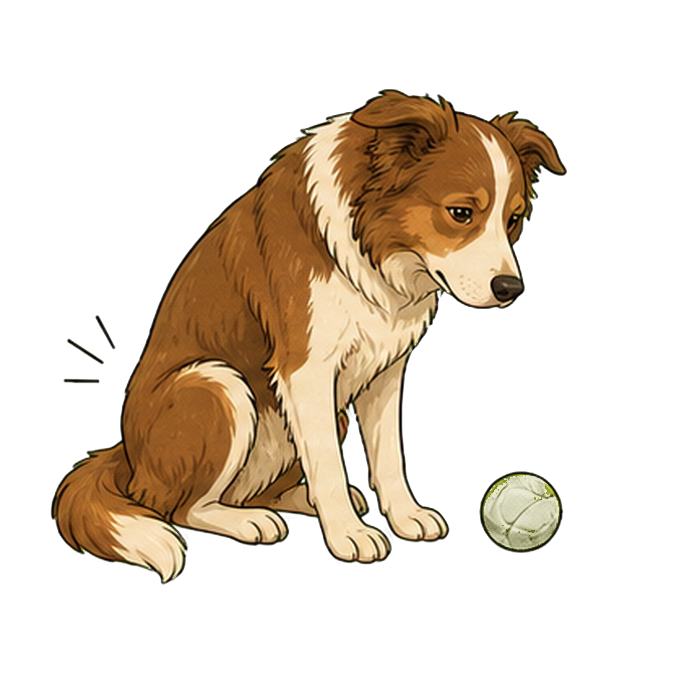 Dog sitting stiffly after playing